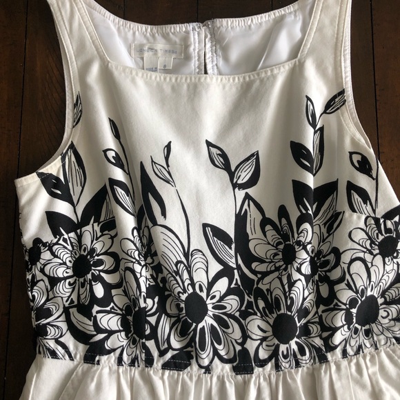 London Times white with black flowers & trim full skirt dress belt sleeveless S8 - Picture 9 of 9